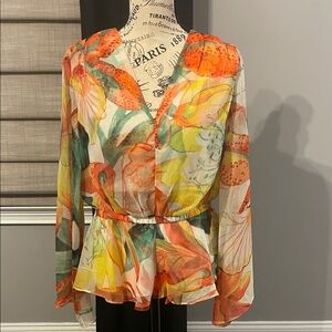 White House Black market Floral Chiffon Blouse - Multicolor